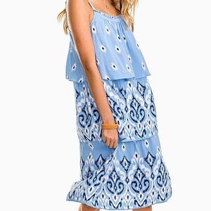 Southern Tide Blue & Navy Tiered Ikat Midi Dress